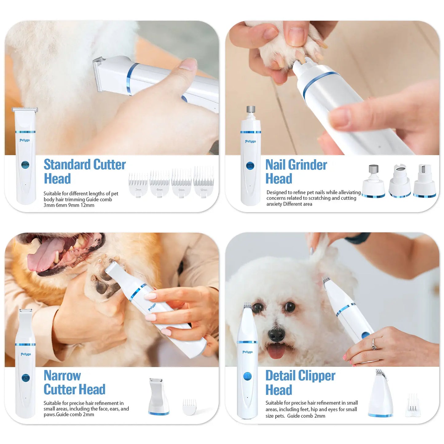 Petygo 4-In-1 Dog Grooming Kit with Nail Grinder & Dog Paw Trimmer - Customer'S Choice, Low-Noise, Rechargeable, Cordless, Electric, Quiet Hair Shave Clippers Set for Dogs, Cats, and Paw Pets - Most Loved Gift,Thanksgiving, Christmas, New Year Gifts