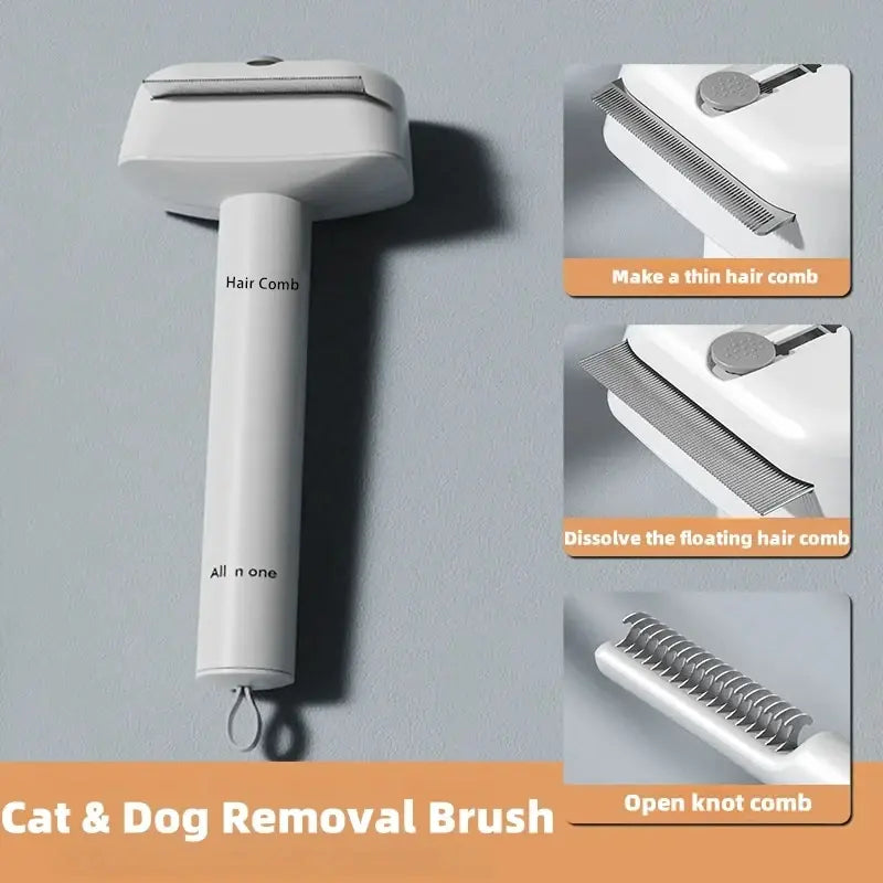3-IN-1 Pet Comb Pet Grooming Brush and Metal Comb Combo, Cat Brush Dog Brush for Shedding Pet Hair Cleaner Brush Self Cleaning Cat Brush Cat Grooming Brush, Cat Shedding Brush Kitty Hygiene Care Clean Universal Combs & Brushes