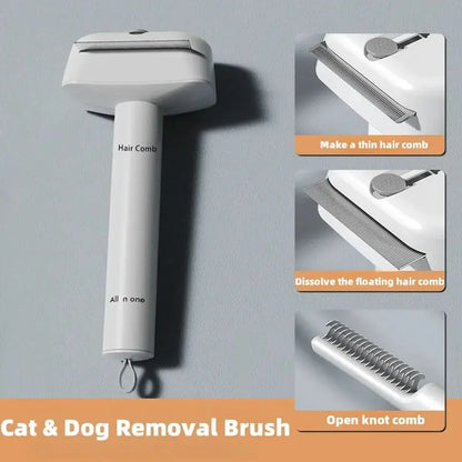 3-IN-1 Pet Comb Pet Grooming Brush and Metal Comb Combo, Cat Brush Dog Brush for Shedding Pet Hair Cleaner Brush Self Cleaning Cat Brush Cat Grooming Brush, Cat Shedding Brush Kitty Hygiene Care Clean Universal Combs & Brushes