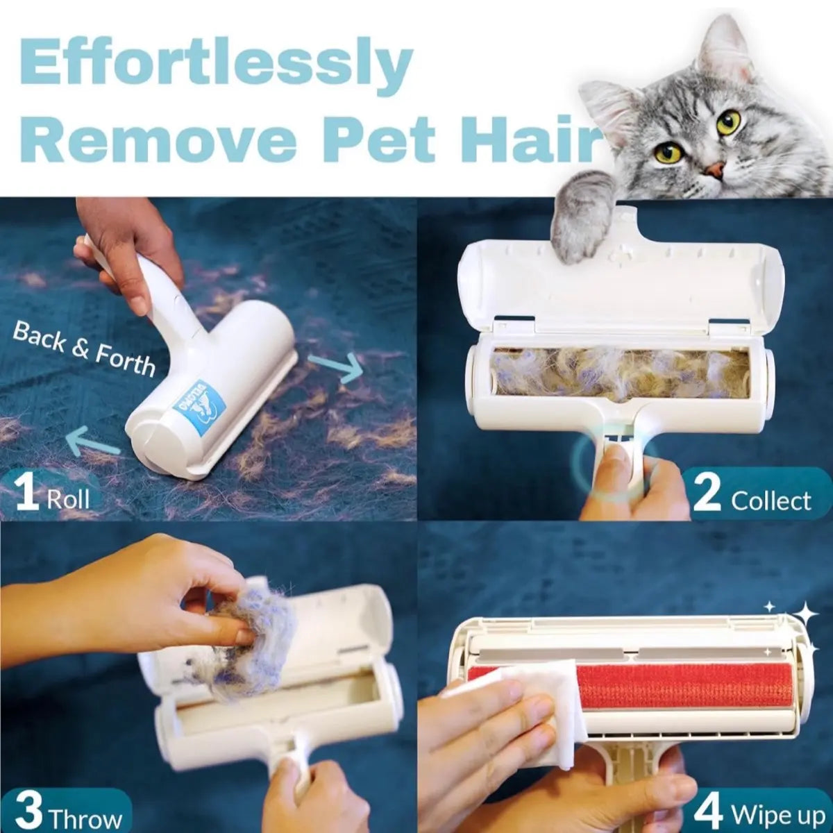 Pet Hair Remover - Lint Roller for Pet Hair - Cat and Dog Hair Remover for Couch, Furniture, Carpet, Car Seat, Reusable Roller W/Self-Cleaning Base