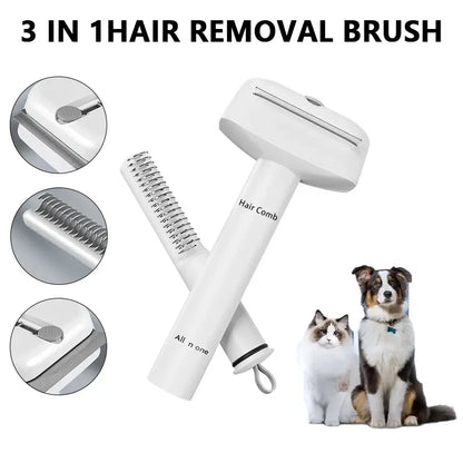 3-IN-1 Pet Comb Pet Grooming Brush and Metal Comb Combo, Cat Brush Dog Brush for Shedding Pet Hair Cleaner Brush Self Cleaning Cat Brush Cat Grooming Brush, Cat Shedding Brush Kitty Hygiene Care Clean Universal Combs & Brushes