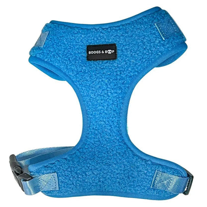 Adjustable Electric Blue Teddy Fabric Dog Harness
