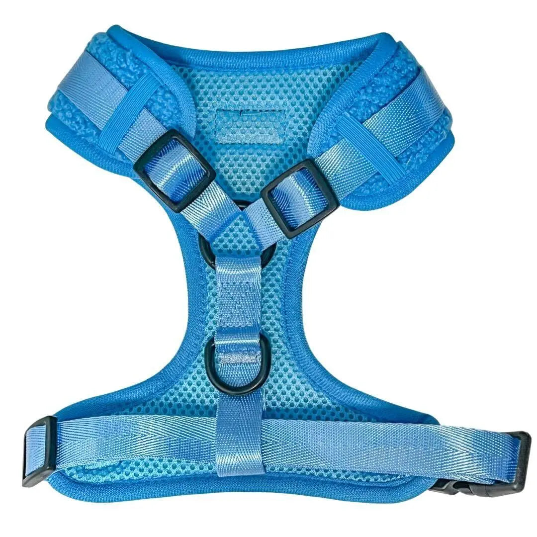 Adjustable Electric Blue Teddy Fabric Dog Harness